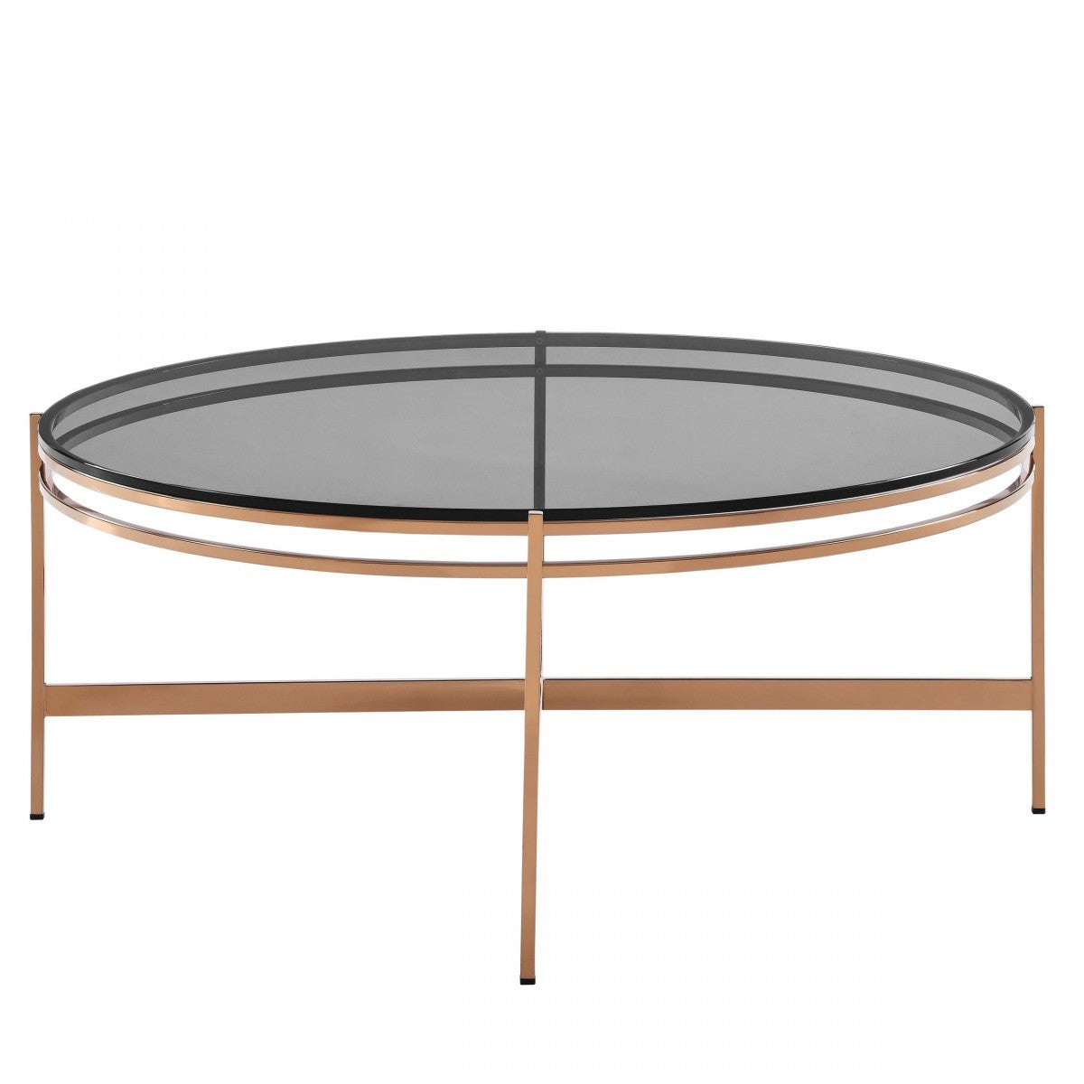 Gray & Gold Glass & Stainless Steel Round Coffee Table image 2