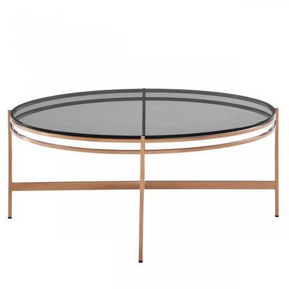 Gray & Gold Glass & Stainless Steel Round Coffee Table image 2