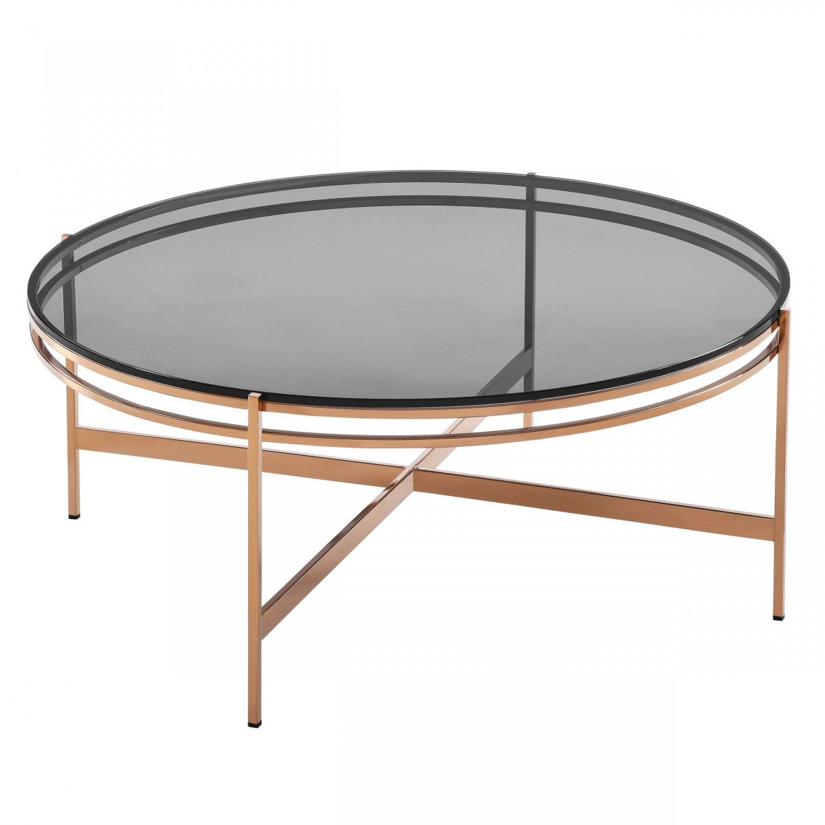 Gray & Gold Glass & Stainless Steel Round Coffee Table image 4