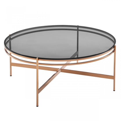 Gray & Gold Glass & Stainless Steel Round Coffee Table image 4