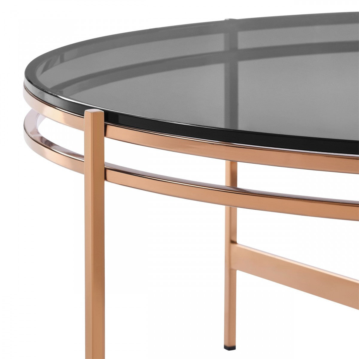 Gray & Gold Glass & Stainless Steel Round Coffee Table image 5