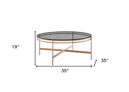 Gray & Gold Glass & Stainless Steel Round Coffee Table image 6
