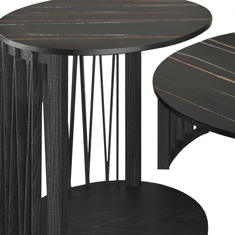 Black Marble & Solid Wood Round Nesting Tables