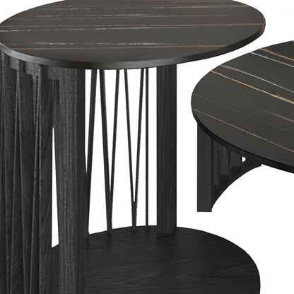 Black Marble & Solid Wood Round Nesting Tables