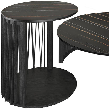 Black Marble & Solid Wood Round Nesting Tables