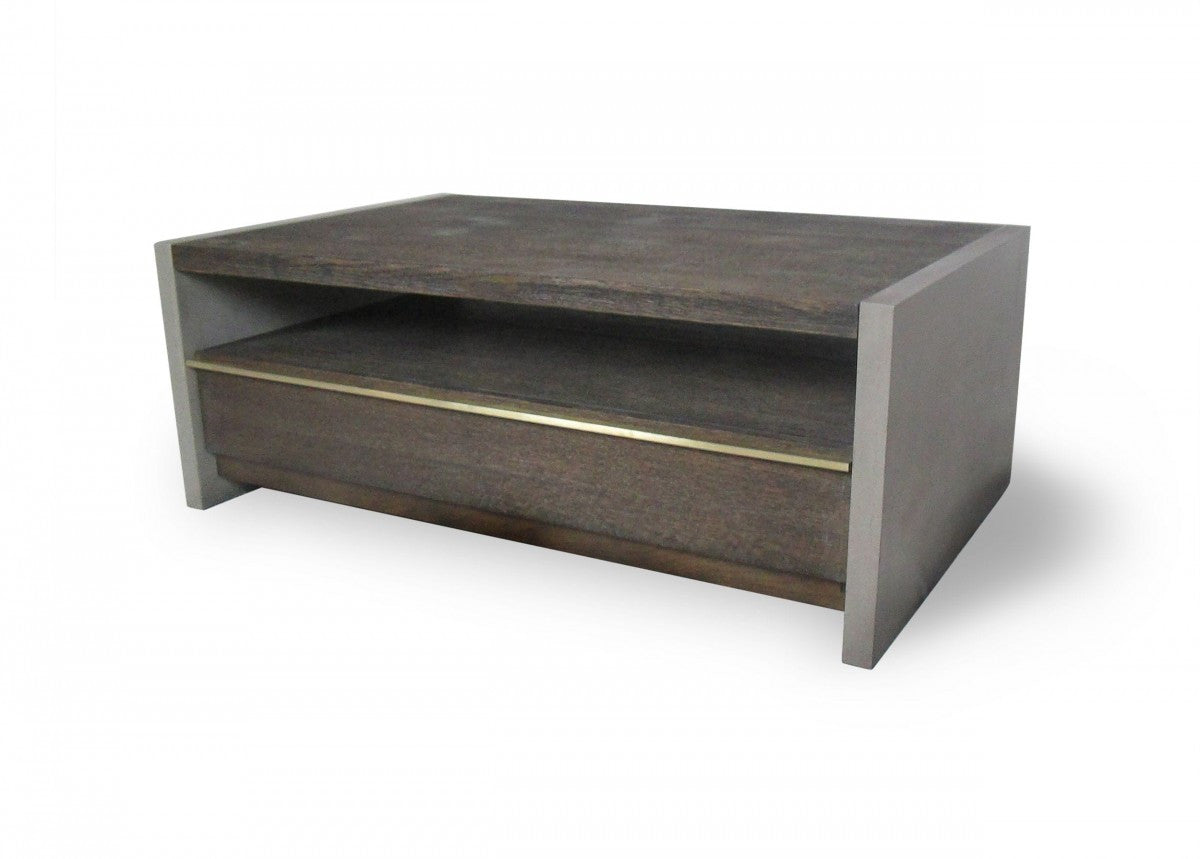 Dark Grey Walnut & Concrete Coffee Table w/ Drawer