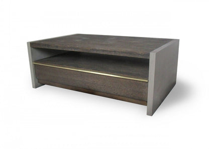 Dark Grey Walnut & Concrete Coffee Table w/ Drawer