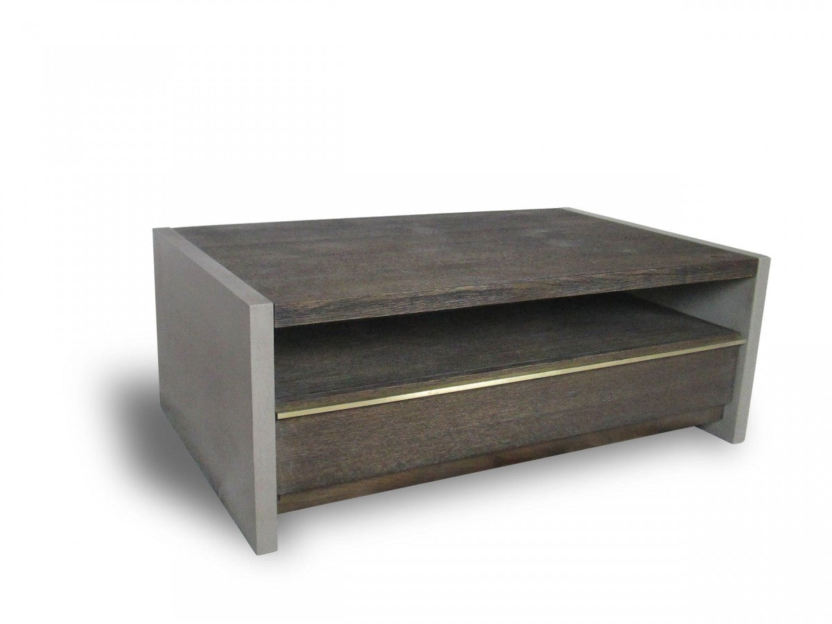 Dark Grey Walnut & Concrete Coffee Table w/ Drawer