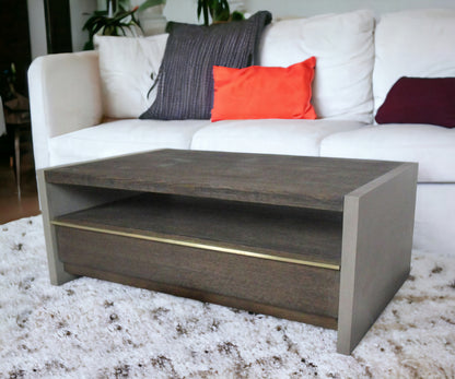 Dark Grey Walnut & Concrete Coffee Table w/ Drawer