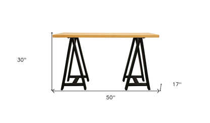 Natural Black Solid Wood A Frame Console Table