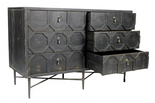 Dark Brown Wood 6-Drawer Double Dresser