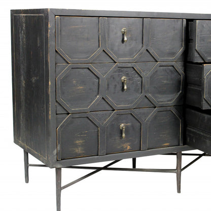Dark Brown Wood 6-Drawer Double Dresser
