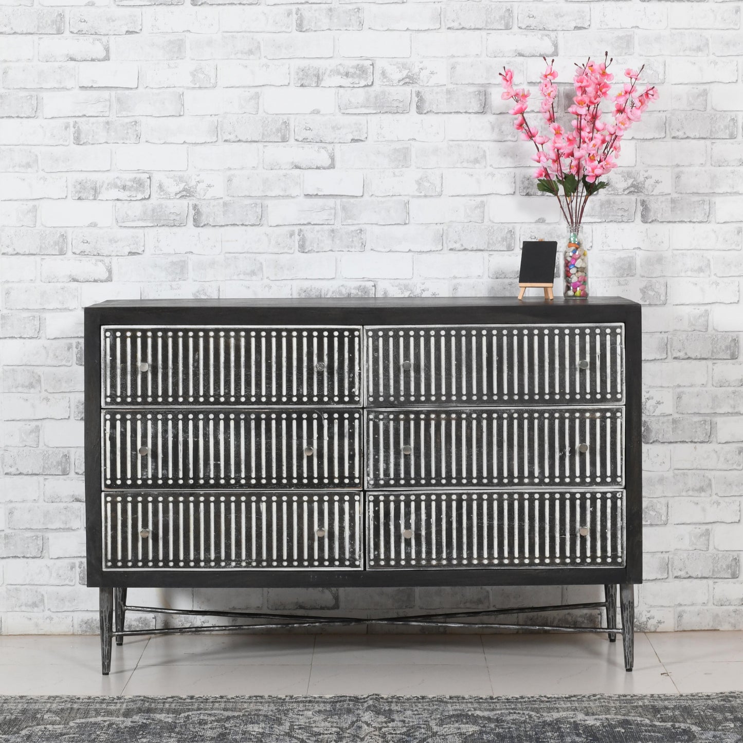 Grey Wood 6-Drawer Double Dresser
