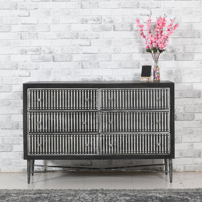 Grey Wood 6-Drawer Double Dresser