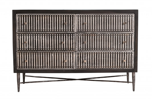Grey Wood 6-Drawer Double Dresser