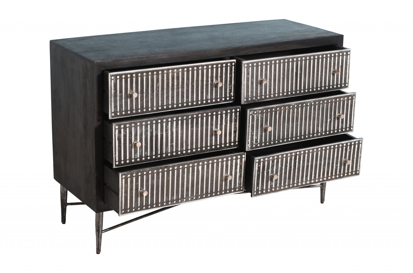 Grey Wood 6-Drawer Double Dresser