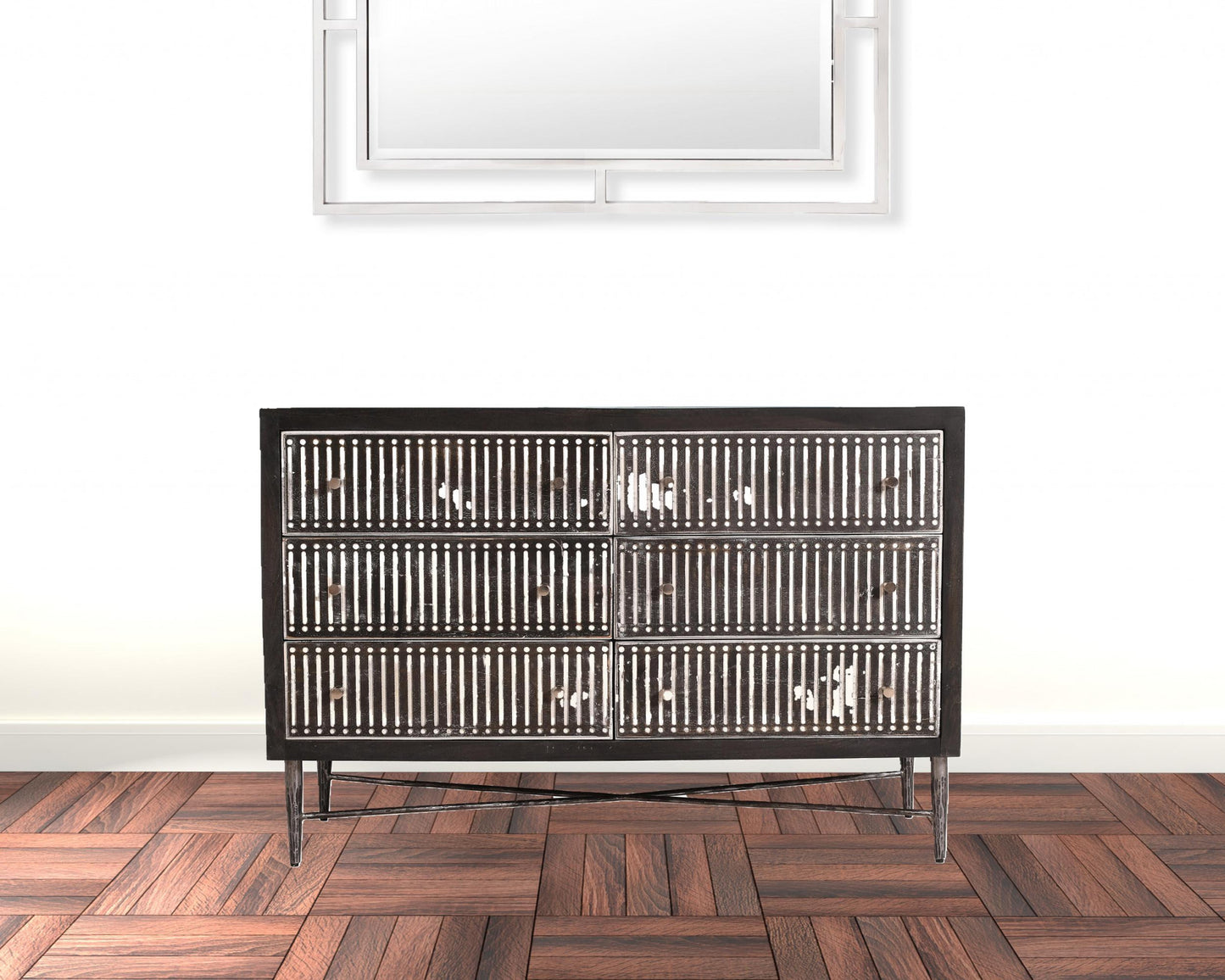 Grey Wood 6-Drawer Double Dresser