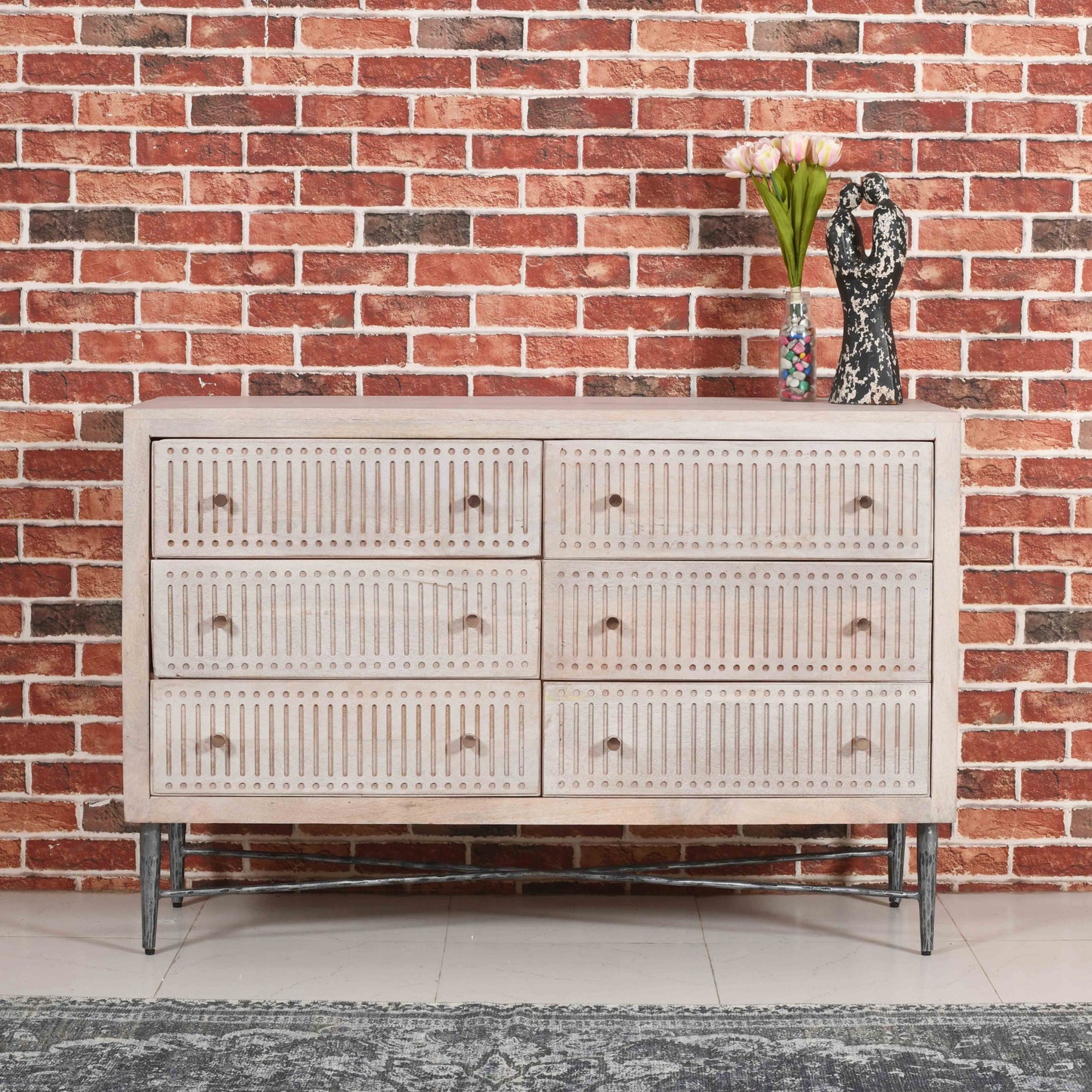 Acacia Solid Wood 6-Drawer Double Dresser