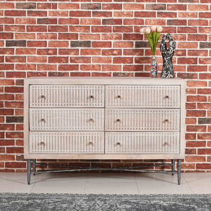 Acacia Solid Wood 6-Drawer Double Dresser