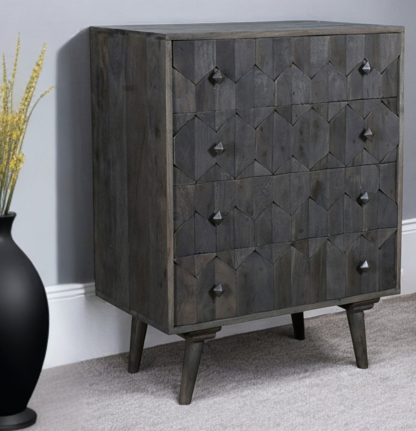 Dark Gray Solid Wood Four Drawer Dresser image 1