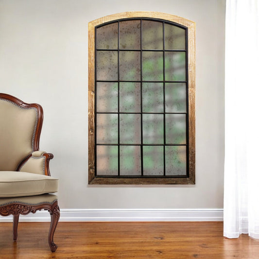 Brown Arch Solid Wood Framed Antiqued Glass Full Length Hanging Mirror