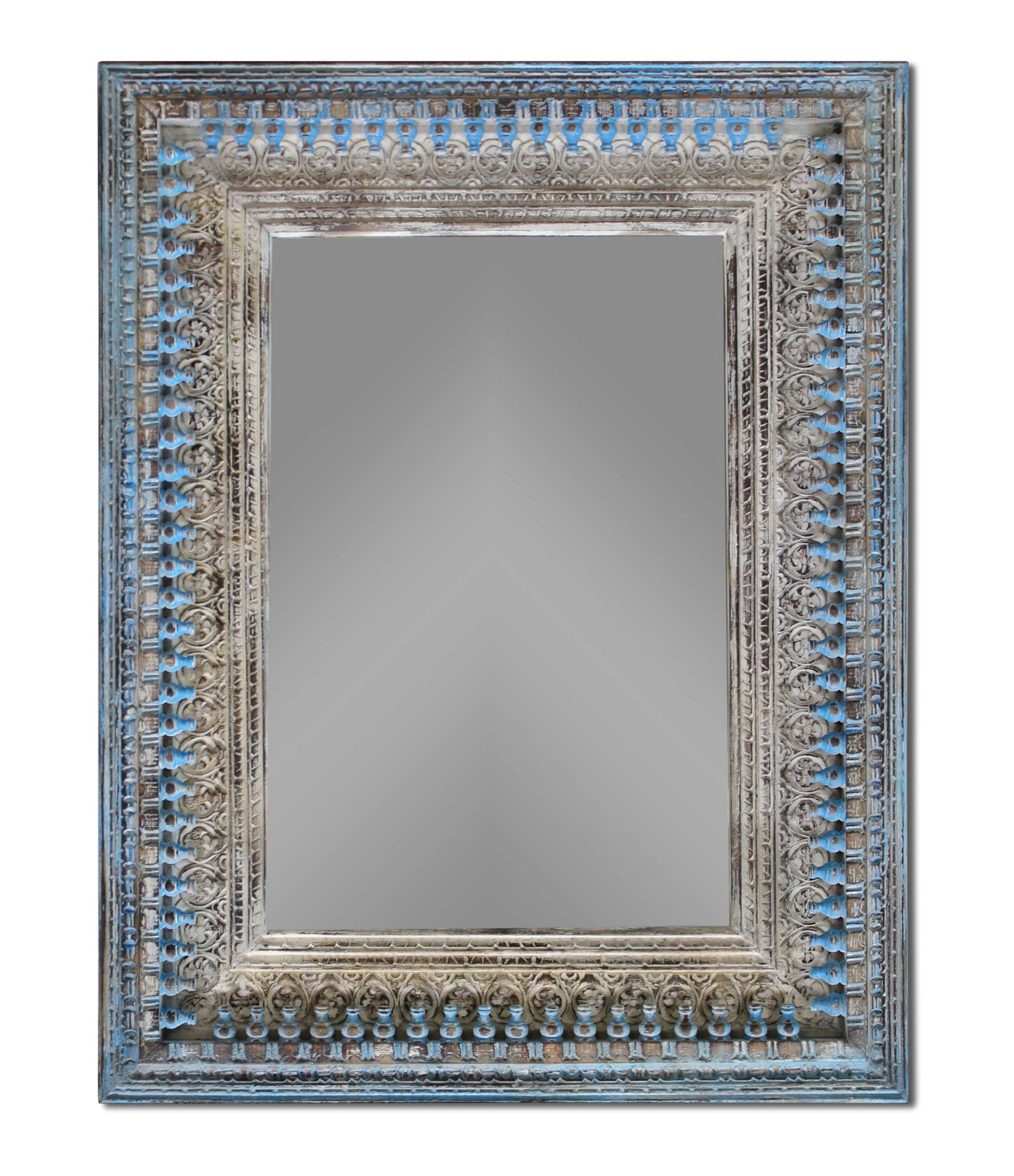 Blue and Silver Solid Wood Accent Mirror