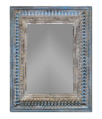 Blue and Silver Solid Wood Accent Mirror