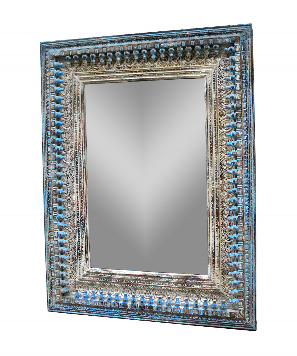Blue and Silver Solid Wood Accent Mirror