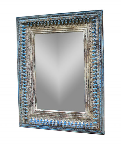 Blue and Silver Solid Wood Accent Mirror