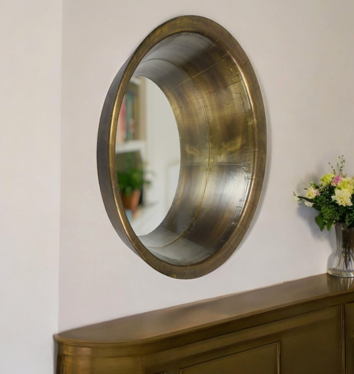 Brass Round Metal Accent Mirror