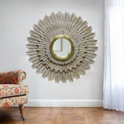 Antiqued Gold Sunburst Framed Accent Mirror