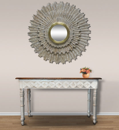 Antiqued Gold Sunburst Framed Accent Mirror