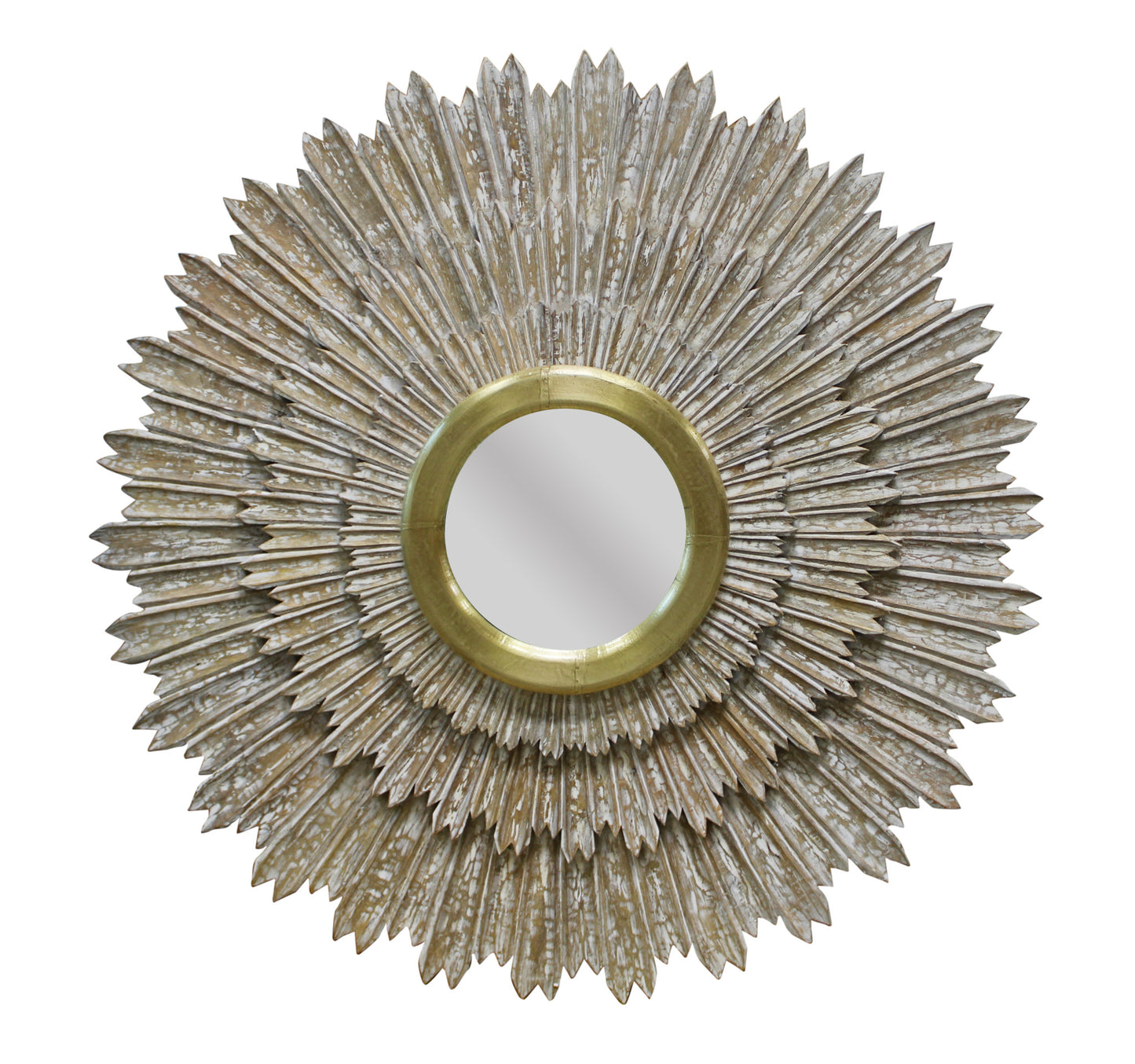 Antiqued Gold Sunburst Framed Accent Mirror