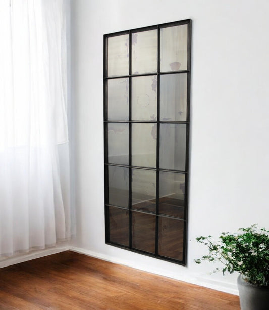 Black Metal Framed Full Length Antiqued Glass Hanging Mirror