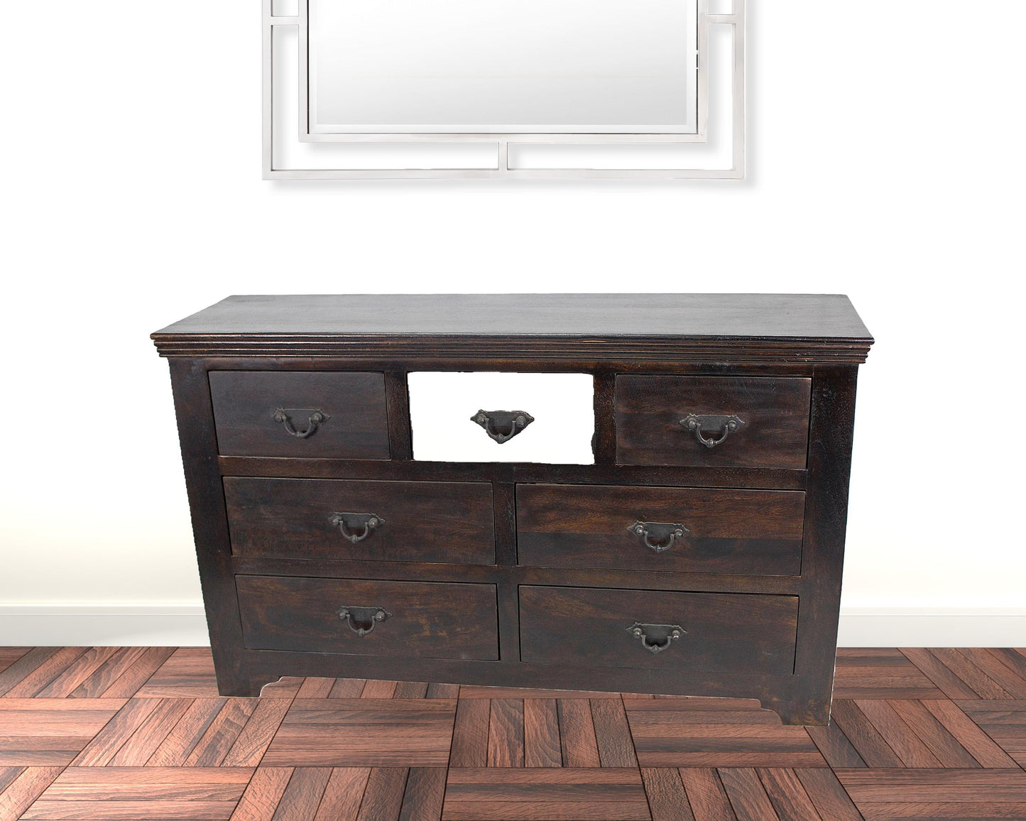 Grey Wood 5-Drawer Chest