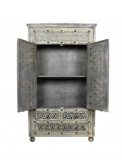 Grey Wood 5-Drawer Chest