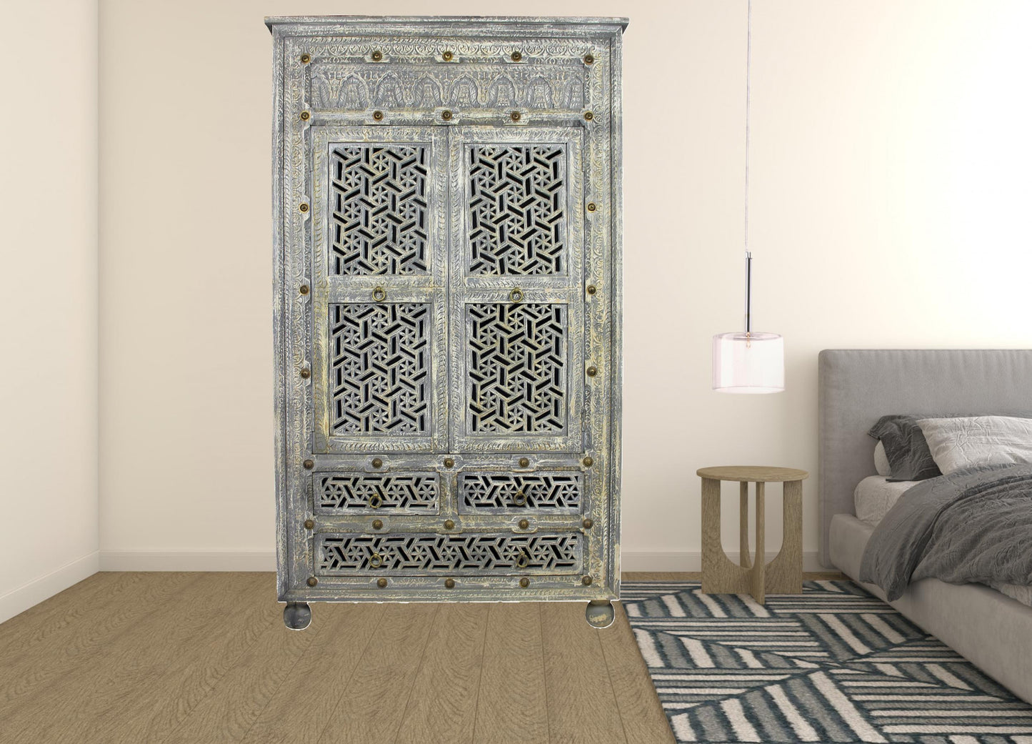 Grey Wood 5-Drawer Chest