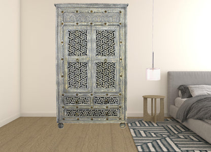 Grey Wood 5-Drawer Chest