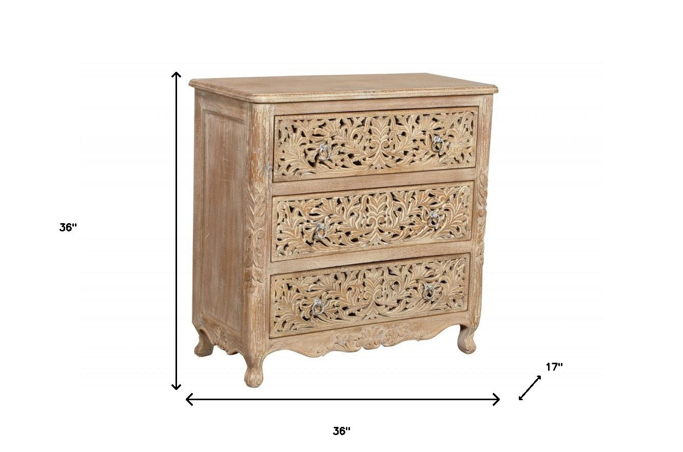 Antiqued White Solid Wood Three Drawer Dresser image 5