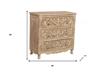 Antiqued White Solid Wood Three Drawer Dresser image 5