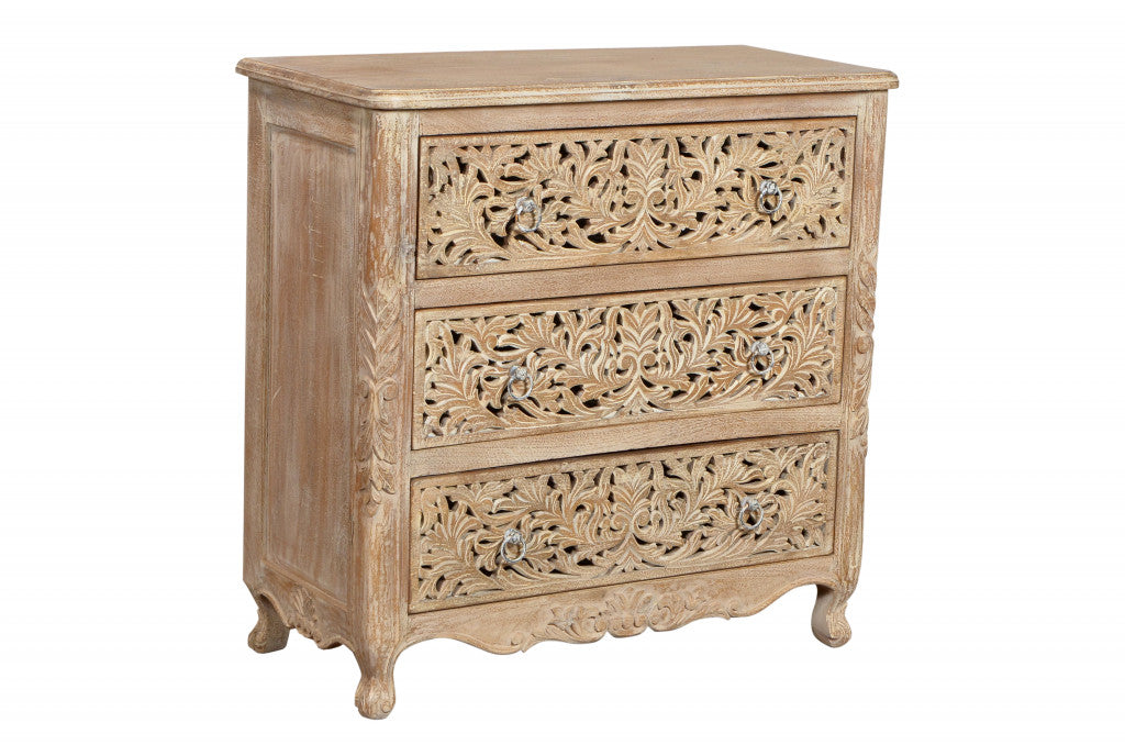 Antiqued White Solid Wood Three Drawer Dresser image 2