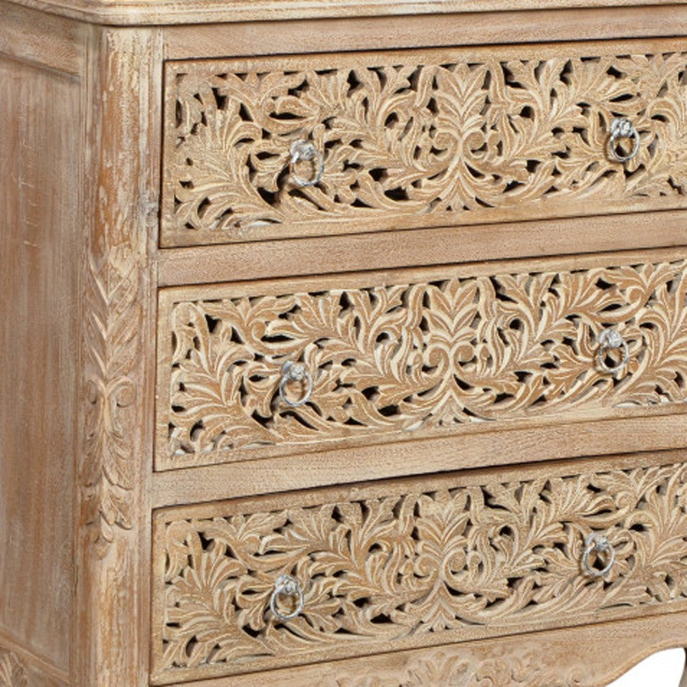 Antiqued White Solid Wood Three Drawer Dresser image 3