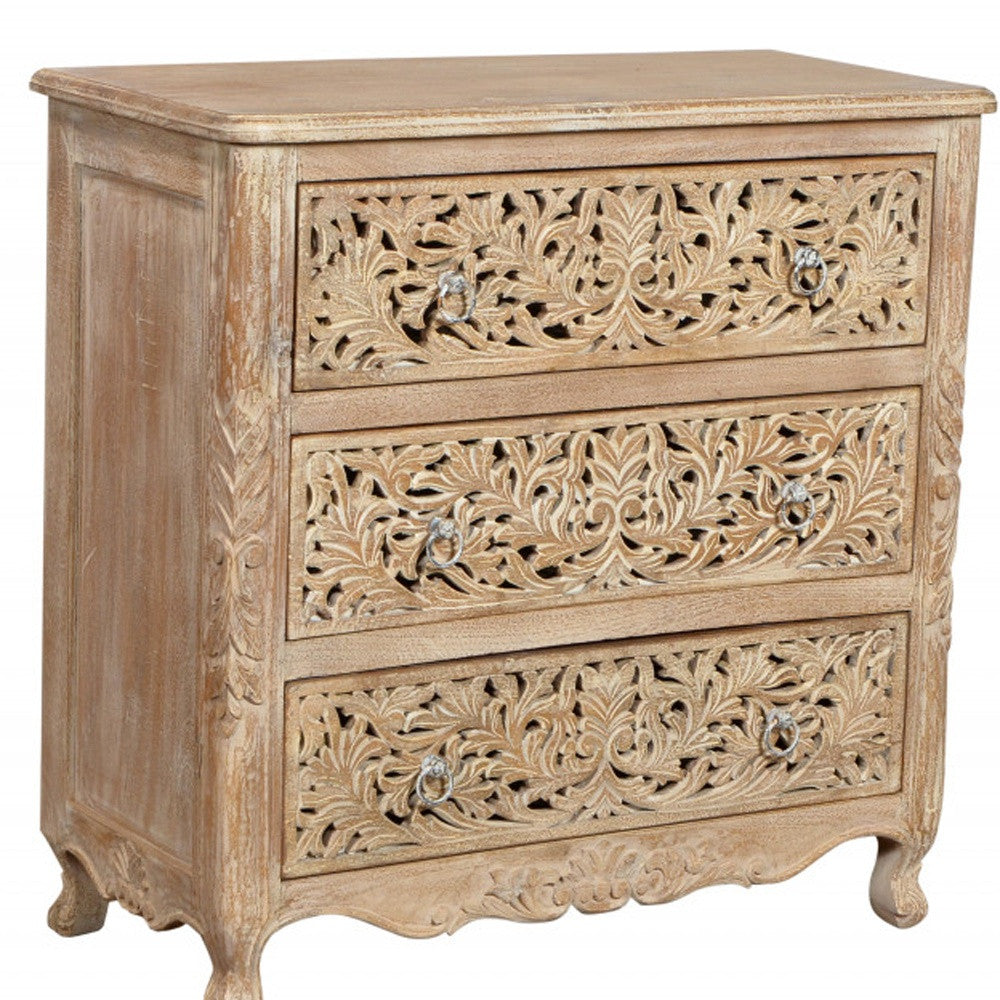 Antiqued White Solid Wood Three Drawer Dresser image 4