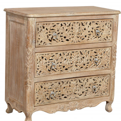 Antiqued White Solid Wood Three Drawer Dresser image 4
