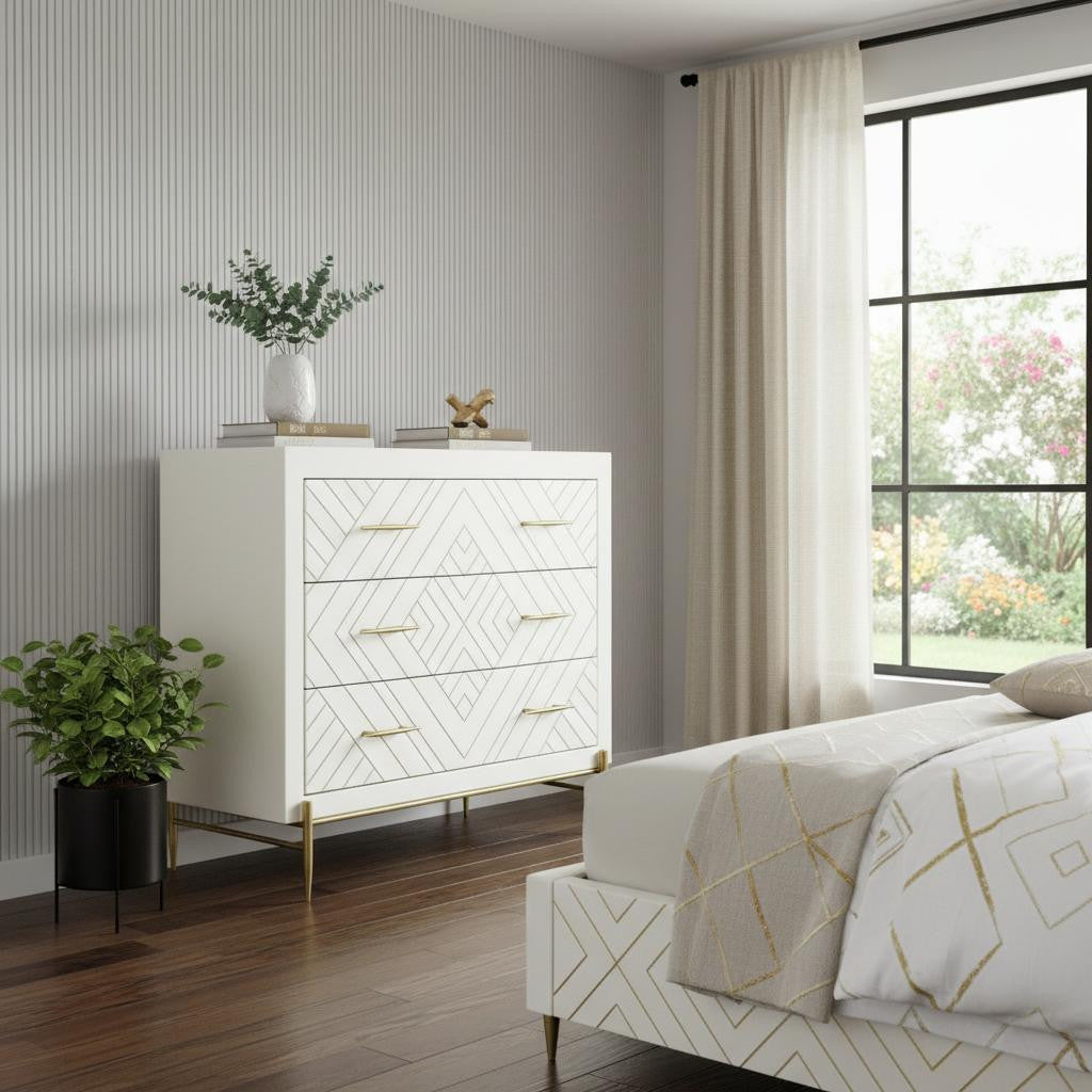 Ivory Solid Wood Three Drawer Dresser image 1