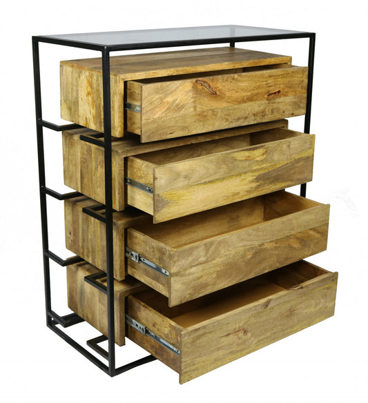 Beige Wood 4-Drawer Chest
