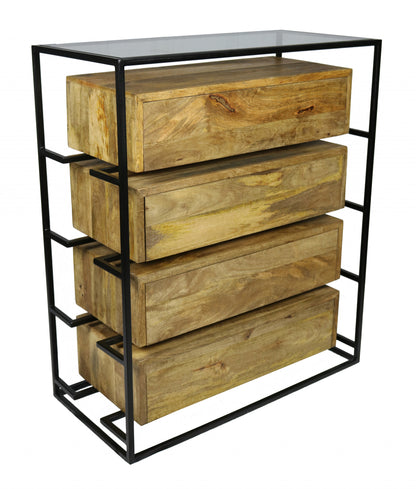 Beige Wood 4-Drawer Chest