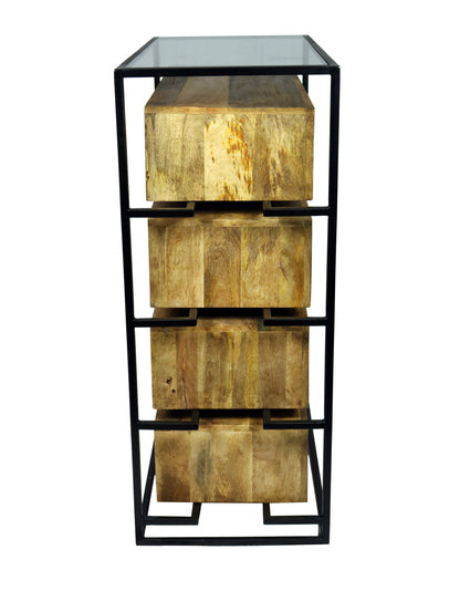 Beige Wood 4-Drawer Chest