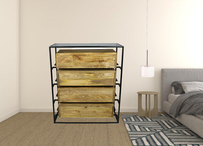 Beige Wood 4-Drawer Chest