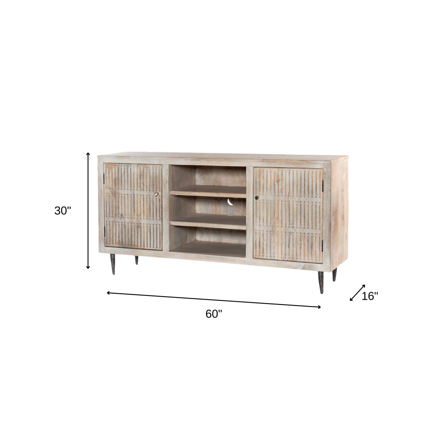 Ivory Carved Distressed Solid Wood Media Console